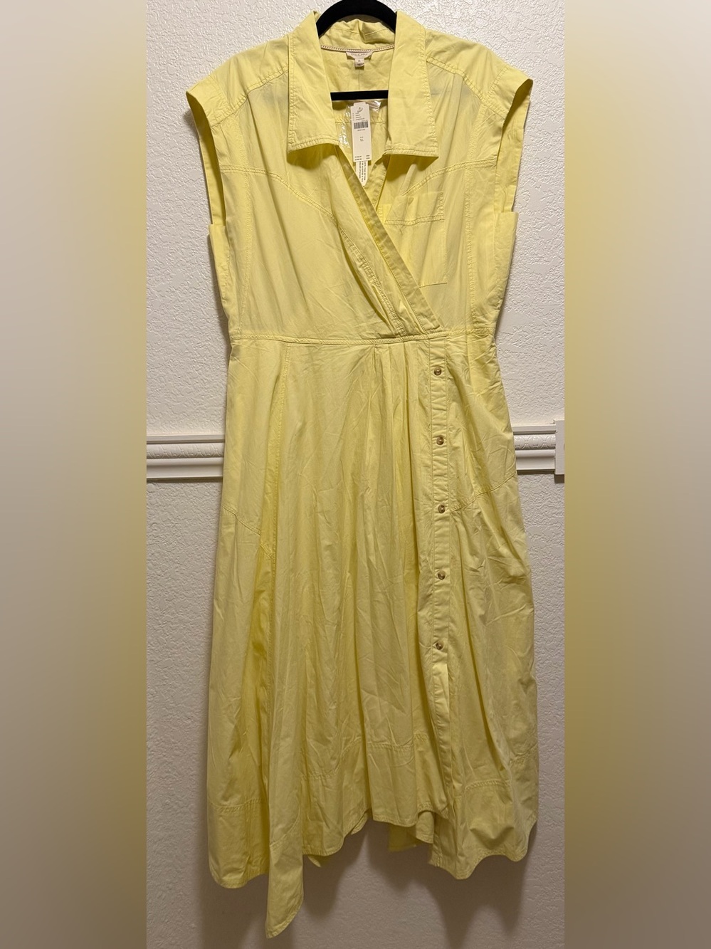 Pilcro Reworked Wrap Midi Dress by Anthropologie – Soft Yellow Wrap Shirt Dress - Picture 7 of 13